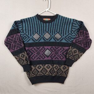 Vintage Chartwell Sweater Men's XL Pullover Purple Black Jumper Cosby Geometric